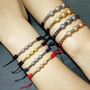 Bracciali in corda intrecciata regolabili con perle di acciaio inox per coppie