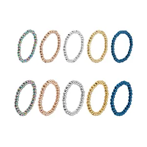 Anillo Elástico de Perlas de Acero Inoxidable Minimalista para Hombre Mujer Anillo de Perlas Redondas Chapado en PVD Joyería
