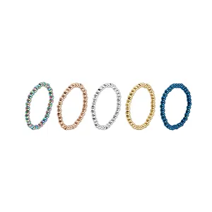 Set de cinco anillos elásticos de cuentas de acero inoxidable con brillo metálico