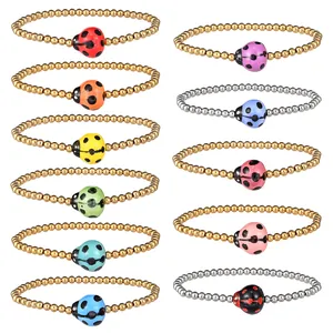 Fashion Animal Style Ceramic Ladybug Stainless Steel Elastic Beaded Bracelet 18K Gold Plated Women Jewelry Ladybird Charm