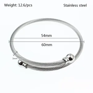 Detailed specification showing dimensions of a twisted stainless steel wire bangle