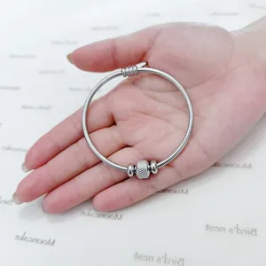 Primer plano detallado de una pulsera de cadena de serpiente de acero inoxidable
