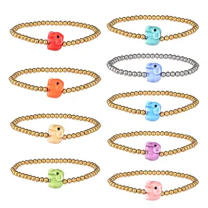 Fashion Stainless Steel Ceramic Elephant Beaded Stretch Bracelet For Women Girls Cute Animal Charm Jewelry Accessory Gift