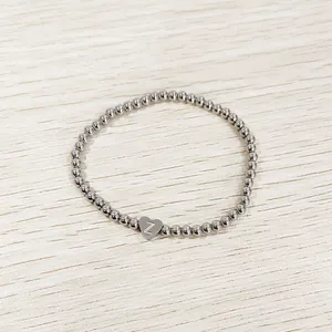 Silver stainless steel bead bracelet with heart charm engraved with the letter Z detail