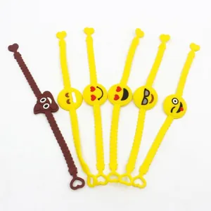 Cartoon Emoji PVC Bracelet Korean Style Adjustable Yellow Brown Wristband For Kids Party Favor Decorative Smiley Face Hand Chain Gift