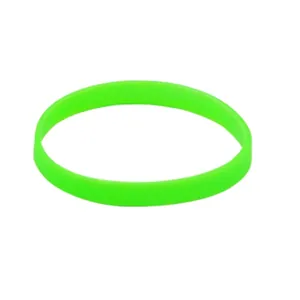 Close-up of a fluorescent green glow-in-the-dark silicone wristband on white background.