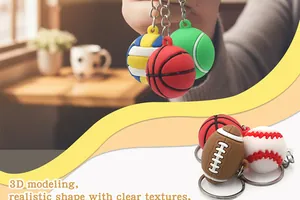 Detailansicht von 3D-Sportball-Schlüsselanhängern mit Silikontexturen.