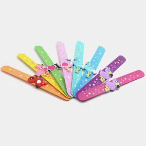 Colorful flamingo slap bracelets with star patterns for kids' party gifts and favors.