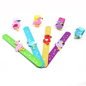 Selection of colorful flamingo slap bracelets with star patterns, ideal for party favors
