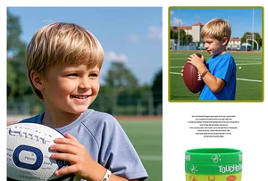Close-up of colorful silicone sports wristbands featuring football touchdown theme design