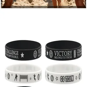 Vue détaillée des bracelets en silicone sur le thème du volley avec texte inspirant et icônes