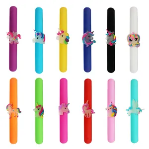 Luminous Glow In The Dark Silicone Slap Bracelet For Kids Cartoon Unicorn Pattern Slap Band Wristband Party Favors Birthday Gift
