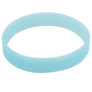 Close-up of a light blue silicone glow-in-the-dark wristband for gifts and parties