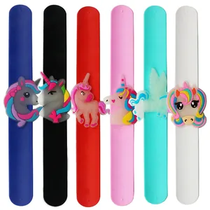 Colorful cartoon unicorn slap bracelets set for kids, made of luminous silicone material