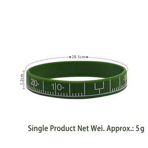 Green sports silicone wristband featuring ruler markings and explicit dimension guides