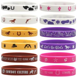 Cowboy Theme Silicone Wristband Wild West Sheriff Star Paisley Pattern Rubber Bracelet For Kids Western Birthday Party Favors