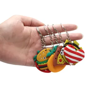 Lot de porte-clés en silicone de dessin animé avec burger pizza et motif de cœur
