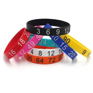 Colorful silicone wristbands with printed numbers for educational or party gifts.
