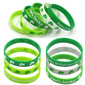Bracelet en Silicone Saint Patrick Trèfle Vert pour Femmes Hommes Décoration de Fête Lettre Lucky Irish Imprimée Bijoux Cadeau