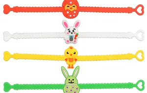 Braccialetti pasquali in silicone colorati con ciondoli in PVC a forma di coniglio e uovo