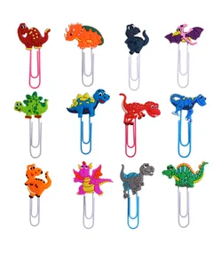 12er-Pack bunte Cartoon-Dinosaurier-Büroklammern aus PVC und Lesezeichen für Schule