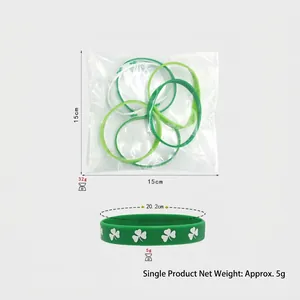 Bracelets silicone trèfle vert Saint-Patrick avec dimensions et poids du produit