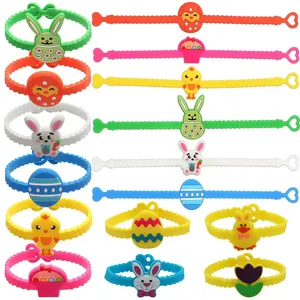 Braccialetti di Pasqua in Silicone per Bambini Cartone Animato Coniglio Uovo Fantasia Cinturini Regolabili Regali Festa