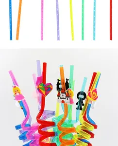 Detailed view of colorful reusable straws with princess and castle decorative charms