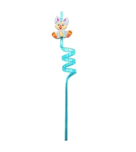 Creative spiral drinking straw with cute cartoon rabbit accessory for kids' parties