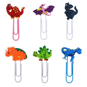 Set aus sechs bunten Cartoon-Dinosaurier-PVC-Büroklammern für Lesezeichen und Schreibwaren.