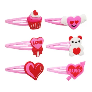 Valentinstag Cartoon Herz Haarklammern Für Kinder Mädchen Weich Metall Rosa BB Haarnadeln Süß Party Haarschmuck Geschenke
