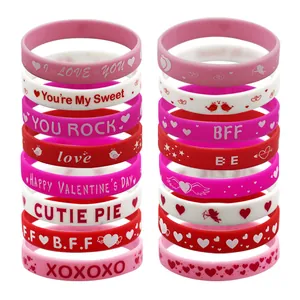 Valentinstag Silikon Armband Herz Amor BFF Druck Armreif Festival Party Mitbringsel Geschenk Für Kinder Damen Schmuck Armband
