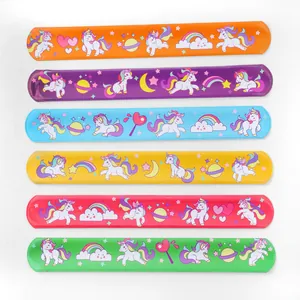 Colorful slap bracelets with cute unicorn and rainbow patterns for kids party favors