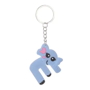 Detailed close-up view of a light blue elephant-shaped letter E PVC character keychain