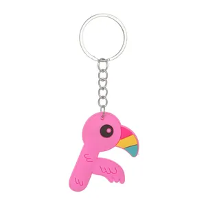 Detailed view of a pink flamingo-shaped letter F soft PVC keychain gift accessory