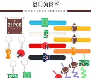 Set festa rugby da 21 pezzi con portachiavi, bracciali a scatto e cannucce