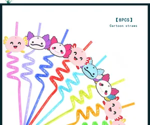 Lot de 8 pailles en spirale axolotl colorées pour les fêtes d'anniversaire et les cadeaux