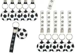 Pack of soccer ball keychains with silicone straps and metal rings for party gifts