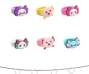 Lot de six bagues en silicone axolotl colorées et mignonnes pour fêtes d'enfants