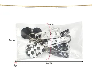 Soccer silicone keychain set packaging dimensions detail 24x14cm and 144g weight detail