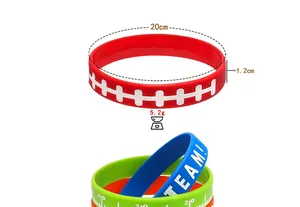 Detailed dimensions of football silicone wristband: 20cm circumference and 1.2cm width