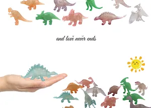Set of colorful luminous dinosaur figurines showing various species and size scale