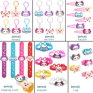 Lot de 6 cadeaux de fête axolotl mignons incluant bagues, bracelets et barrettes