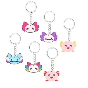 Collection de six porte-clés axolotl colorés et mignons pour cadeaux de fête ou d'école
