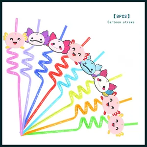 Lot de 8 pailles spirales colorées en forme d'axolotl pour fêtes d'anniversaire d'enfants