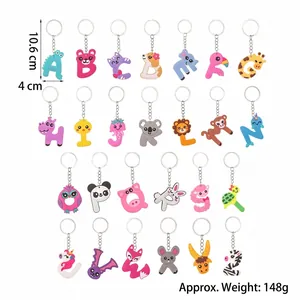 Full set of 26 animal-themed alphabet PVC keychains including dimensions and weight