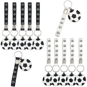 Soccer Silicone Keychain Sports Football Key Ring Printed Strap For Kids Students Party Favors Gift Black White Accessories
