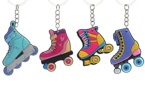 Set of 4 colorful PVC cartoon roller skate keychains perfect for skating party gift favors