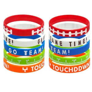 Vibrant football-themed silicone wristbands set with motivational sports slogans for kids