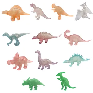 Colorful glow-in-the-dark mini dinosaur figurines set for kids in translucent plastic.